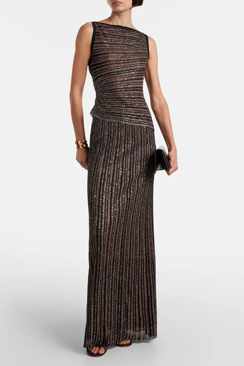 Luxury Stripe Top & Mid Waist Midi Skirt Set