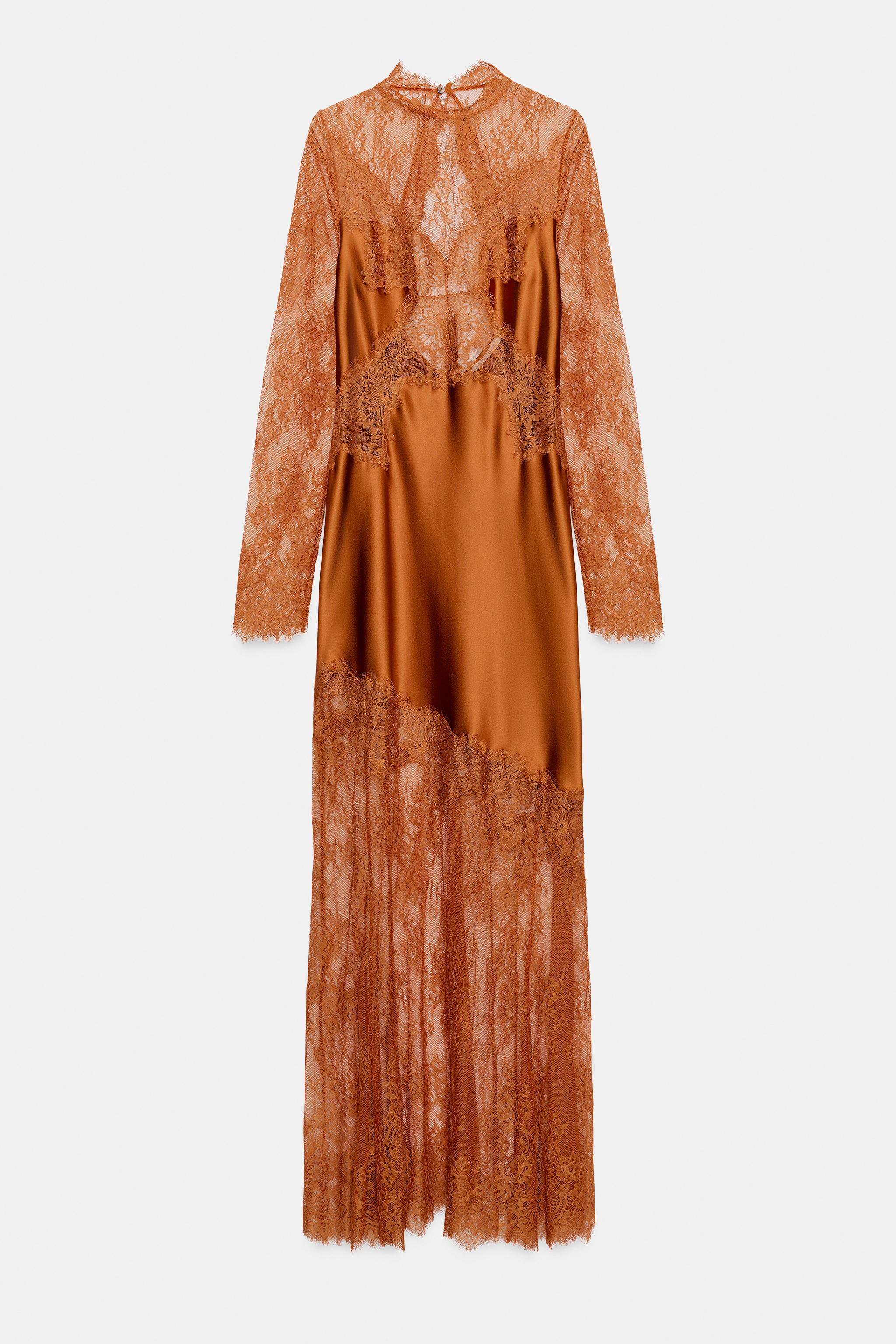 Lace Splicing Stand Collar Maxi Dress
