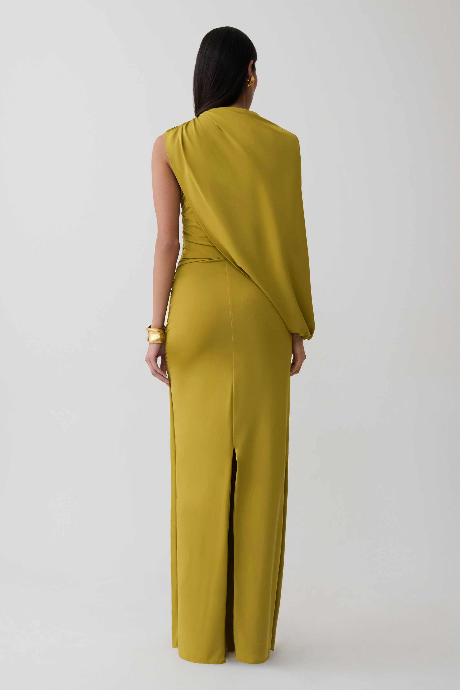 Gathering Cape Sleeve Maxi Dress