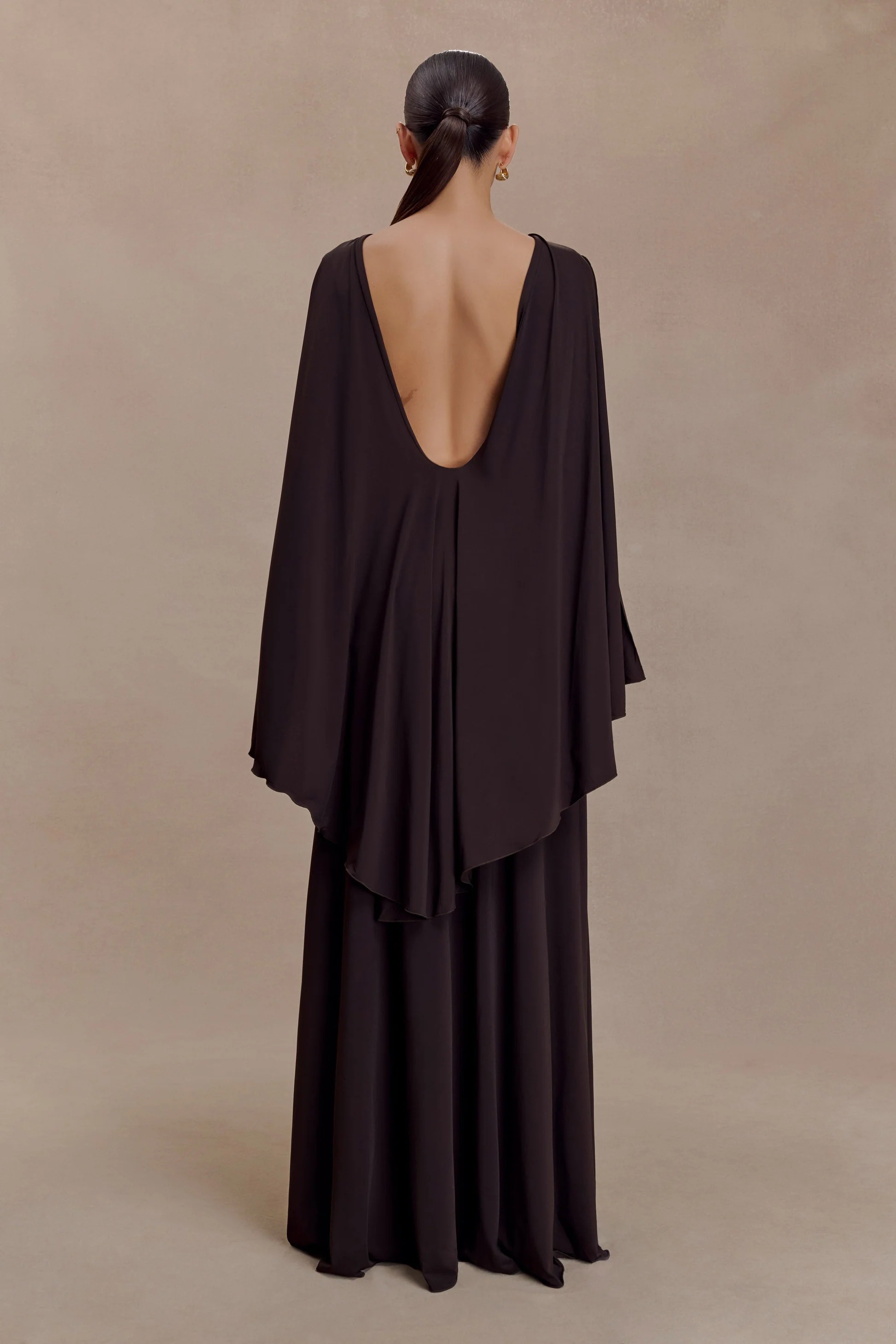 Solid Cape Ruched Maxi Dress