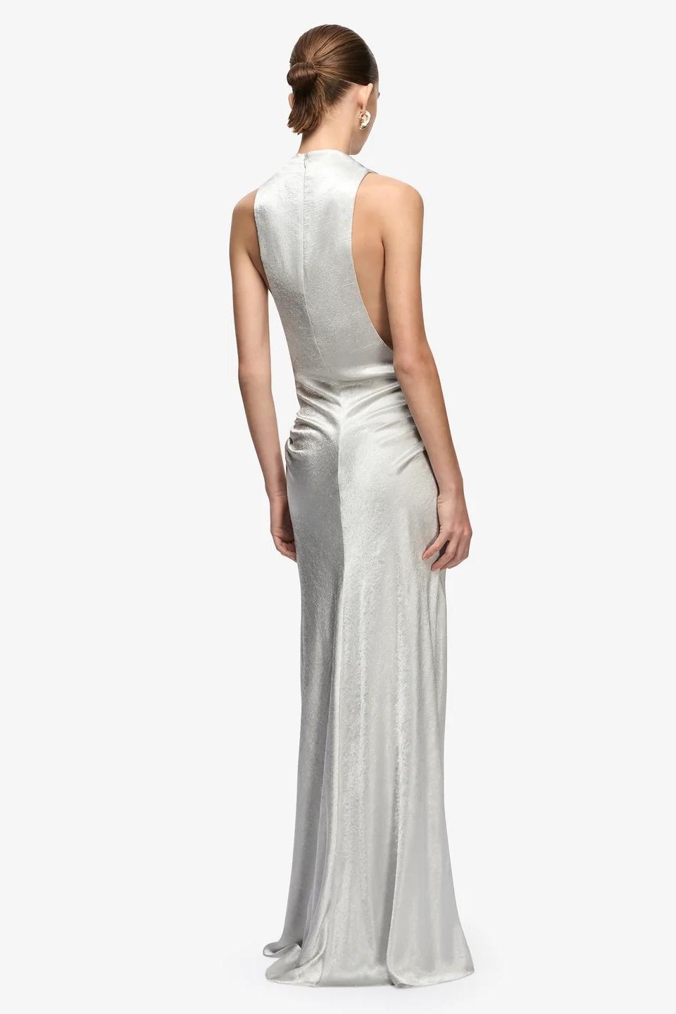 Satin Solid Ruched Maxi Dress