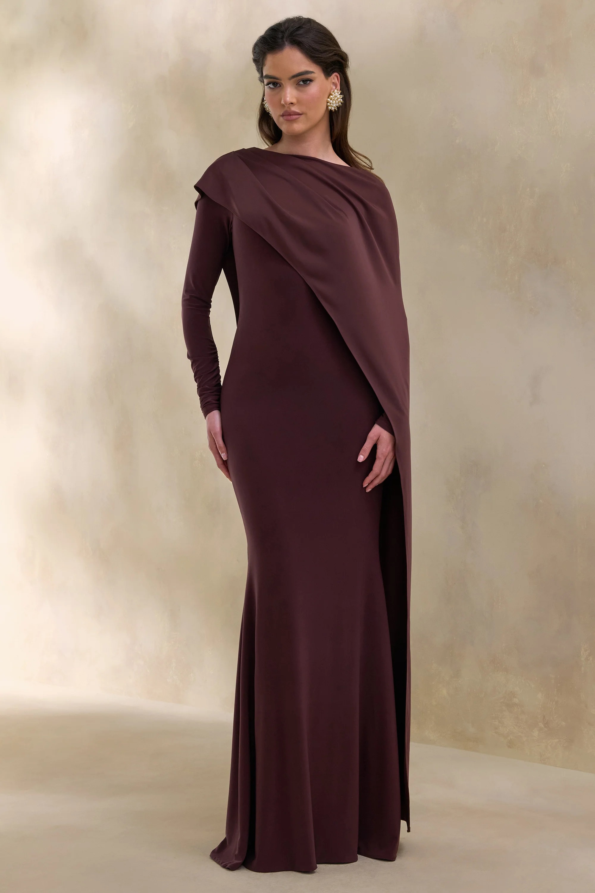 Jersey Asymmetric Cape Maxi Dress