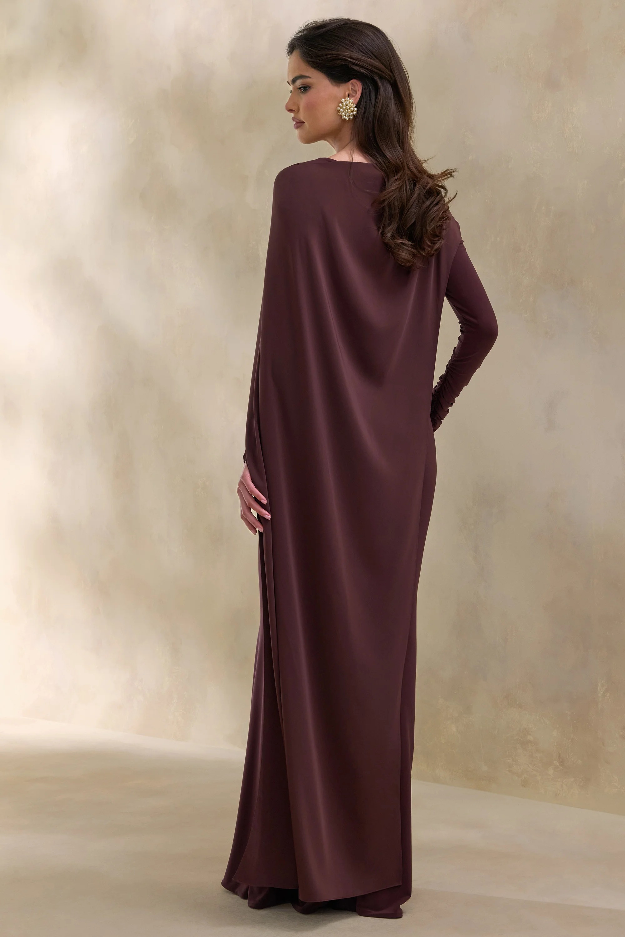 Jersey Asymmetric Cape Maxi Dress