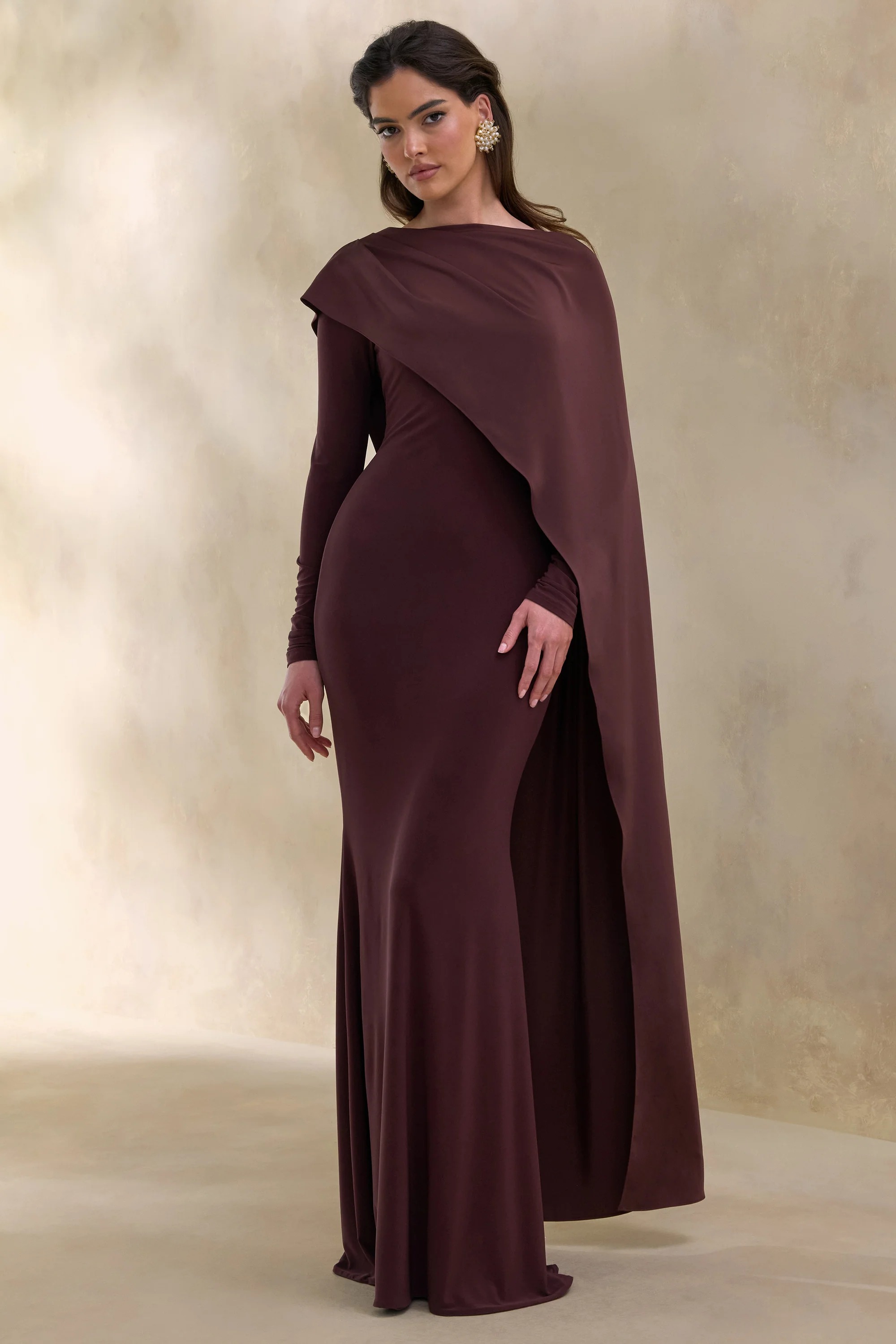 Jersey Asymmetric Cape Maxi Dress