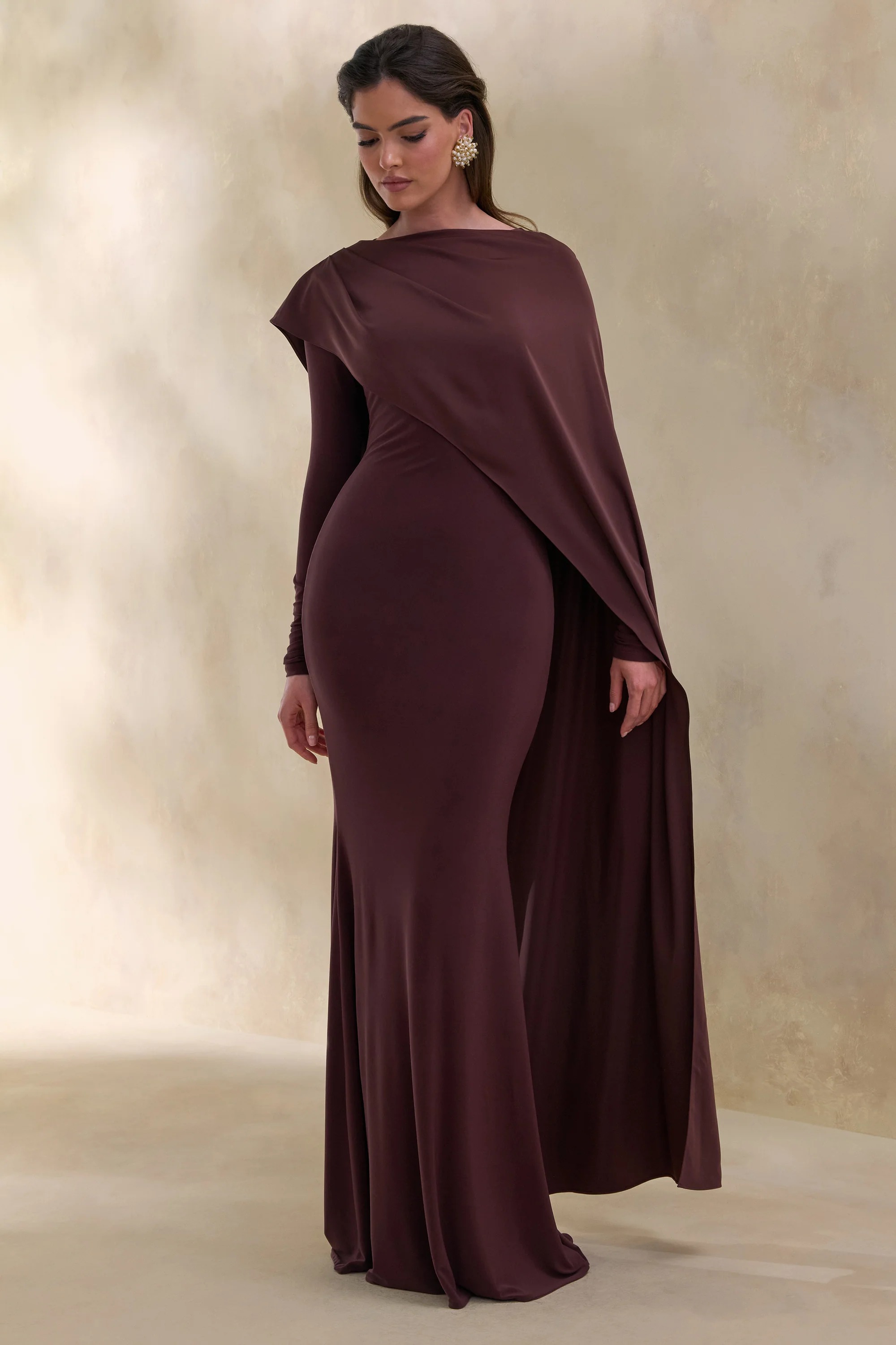 Jersey Asymmetric Cape Maxi Dress