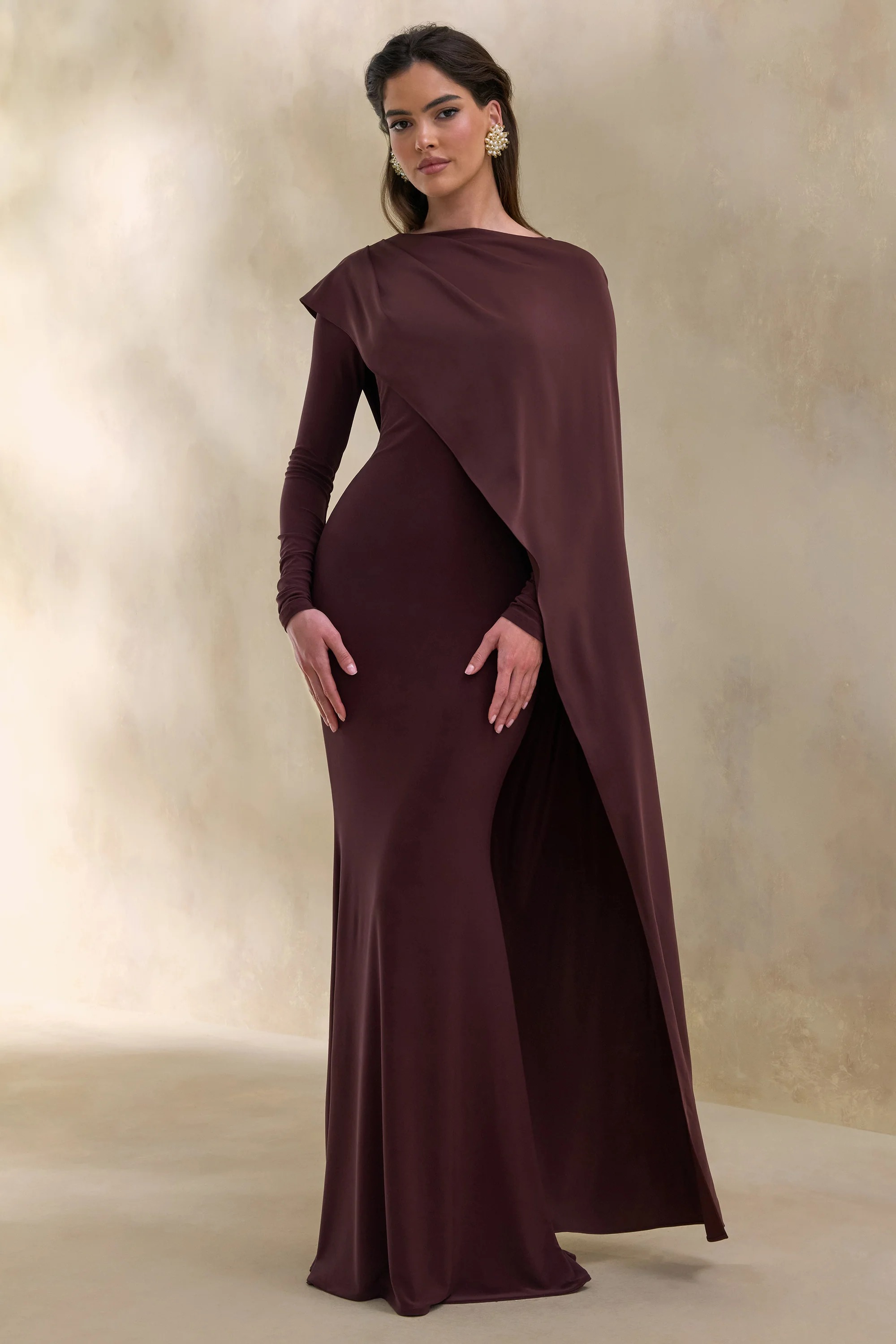 Jersey Asymmetric Cape Maxi Dress