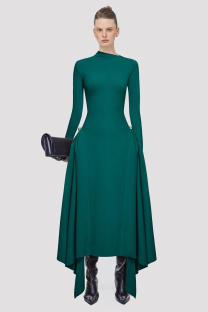 Metal Embellishment Long Sleeve Midi Dress