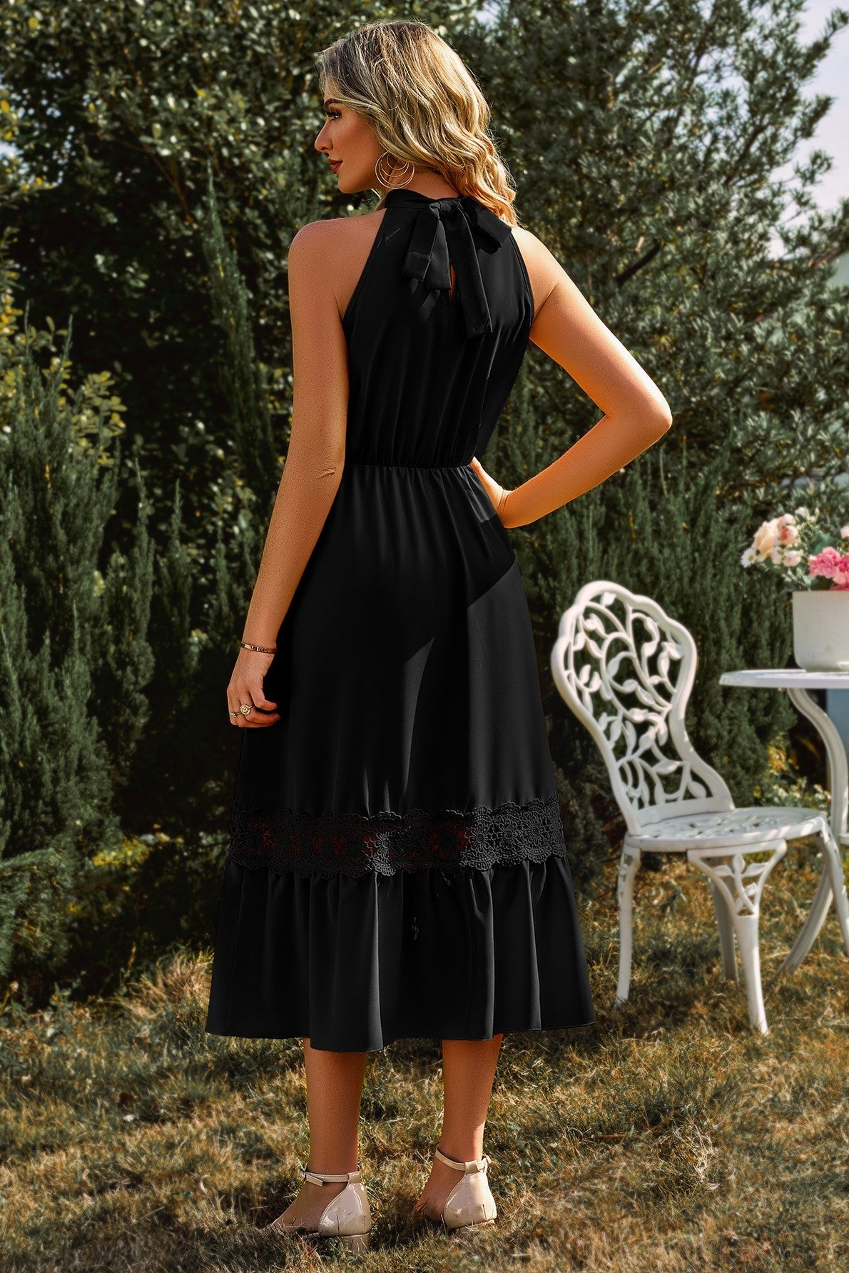 Black Halter Tea Length Dress