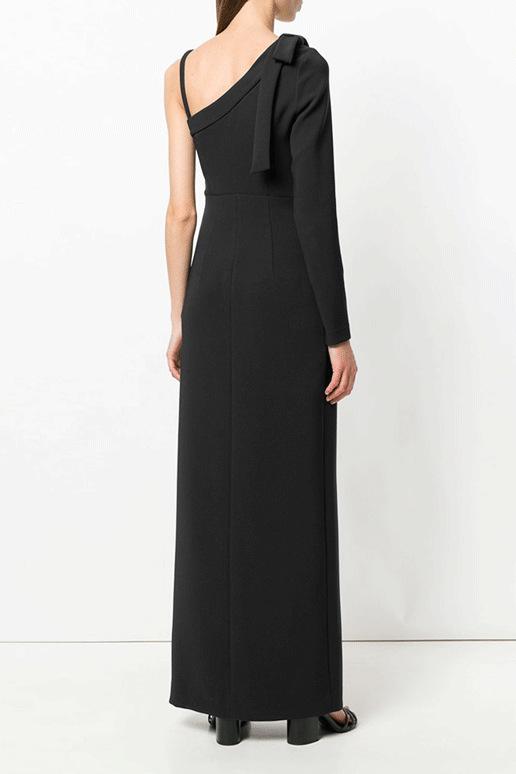 Bow Asymmetrical Neck Maxi Dress