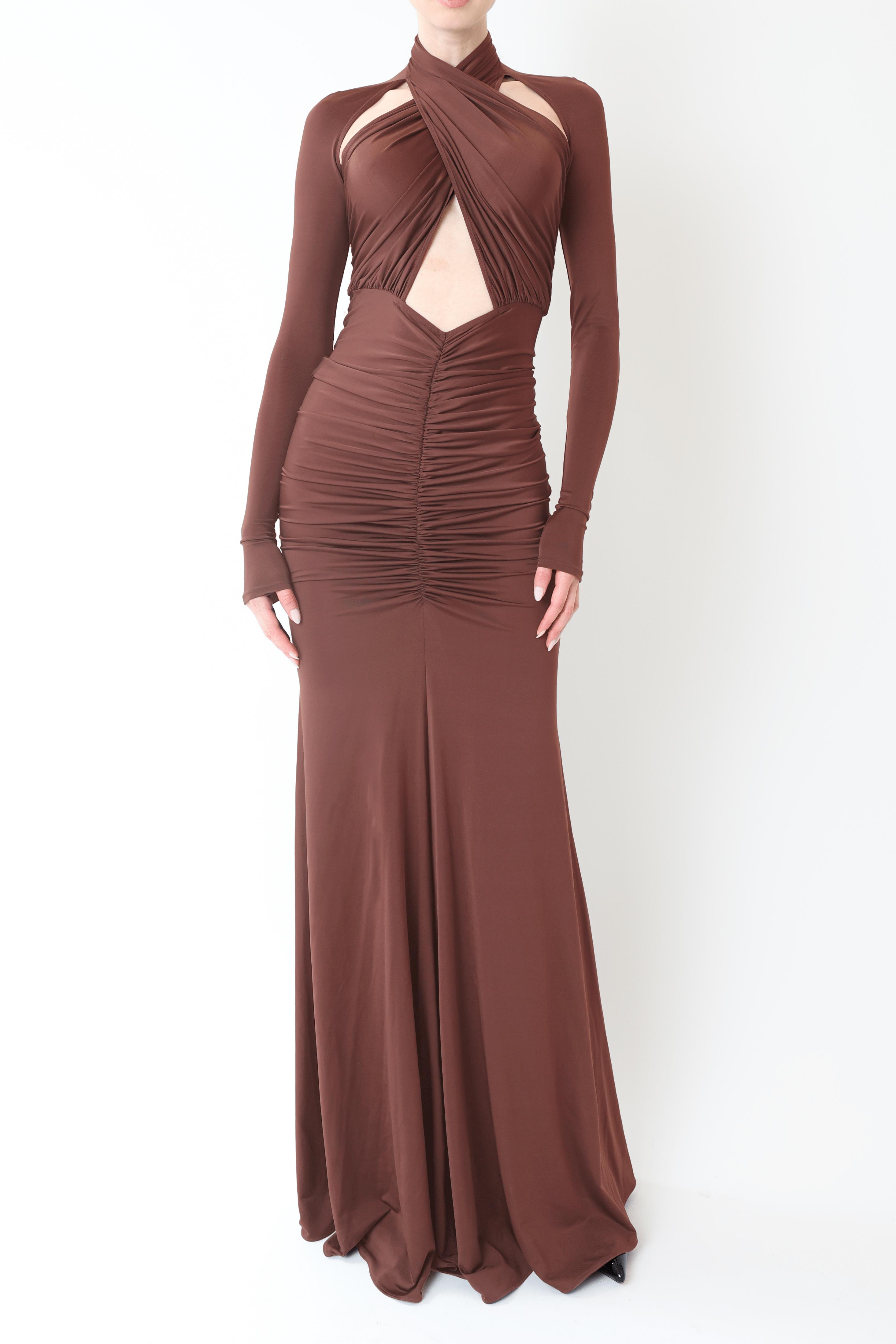 Jersey Halter Neck Gathering Maxi Dress