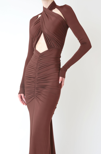 Jersey Halter Neck Gathering Maxi Dress