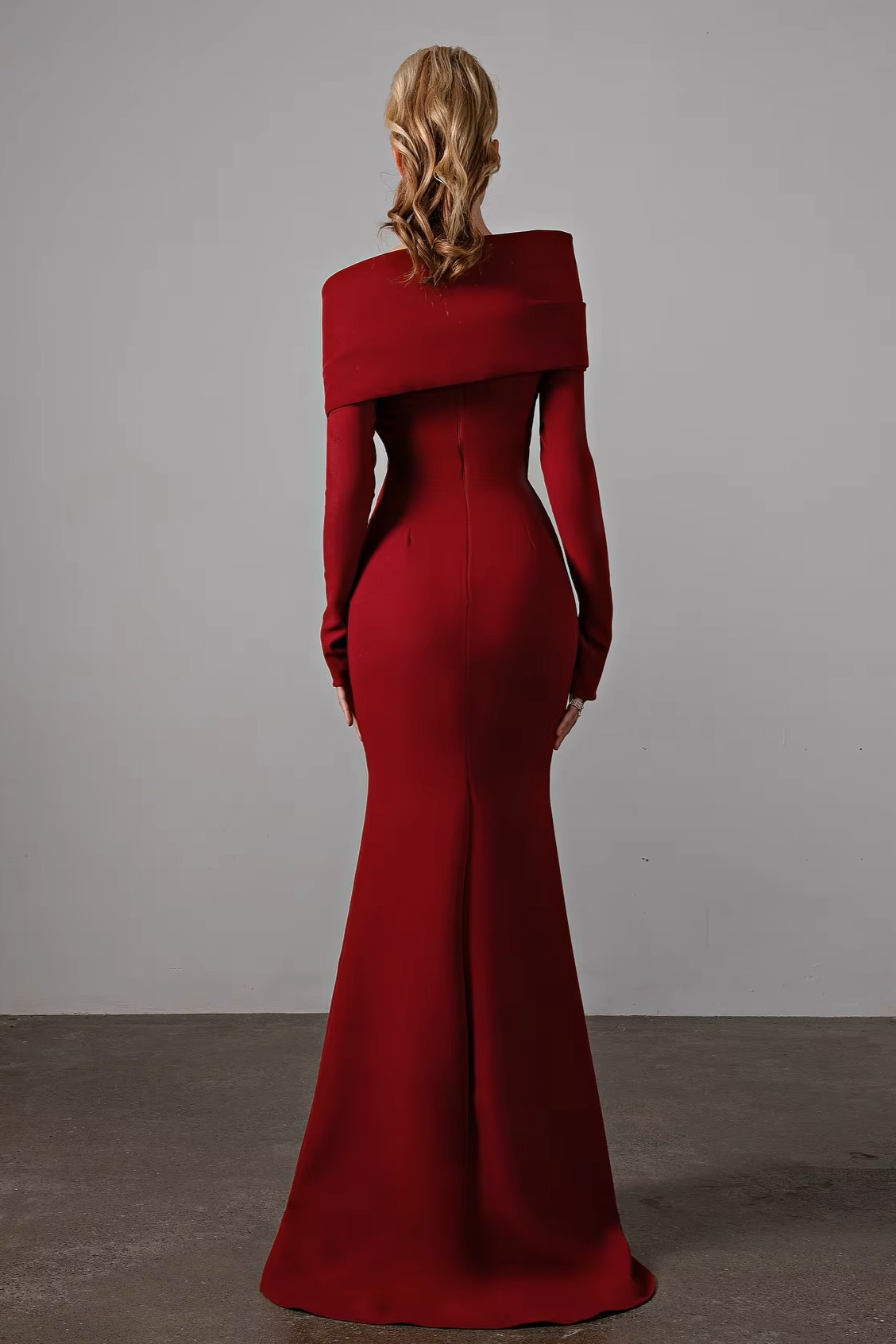 Solid Off-Shoulder Long Sleeve Maxi Dress