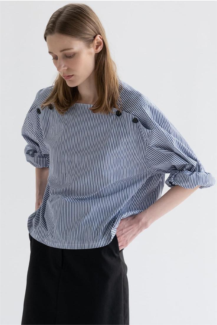 Striped Buttoned Long Sleeve Blouse