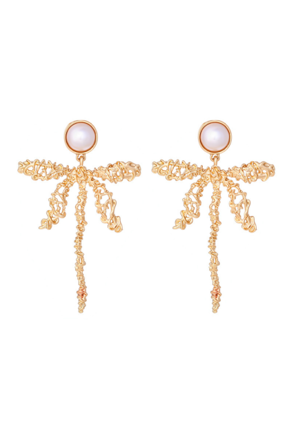 Faux Pearl Dragonfly Shape Drop Earring