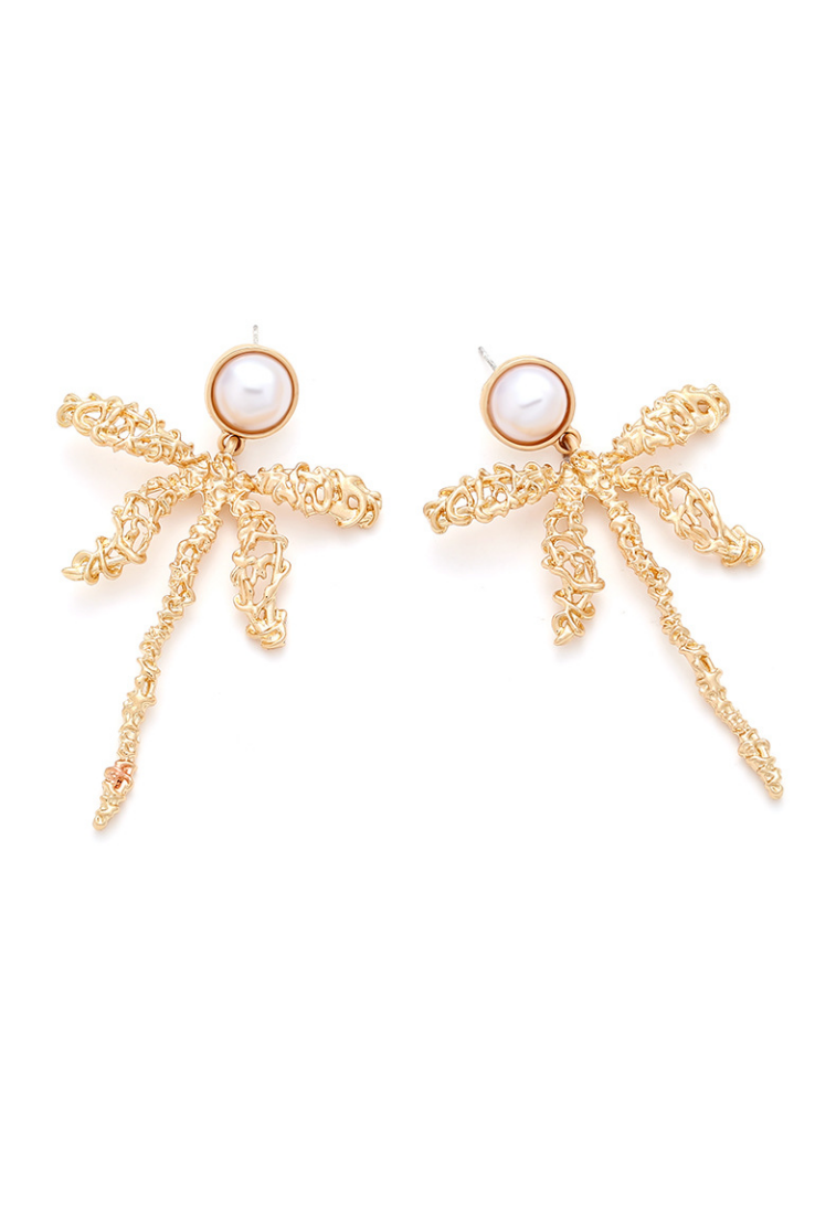 Faux Pearl Dragonfly Shape Drop Earring