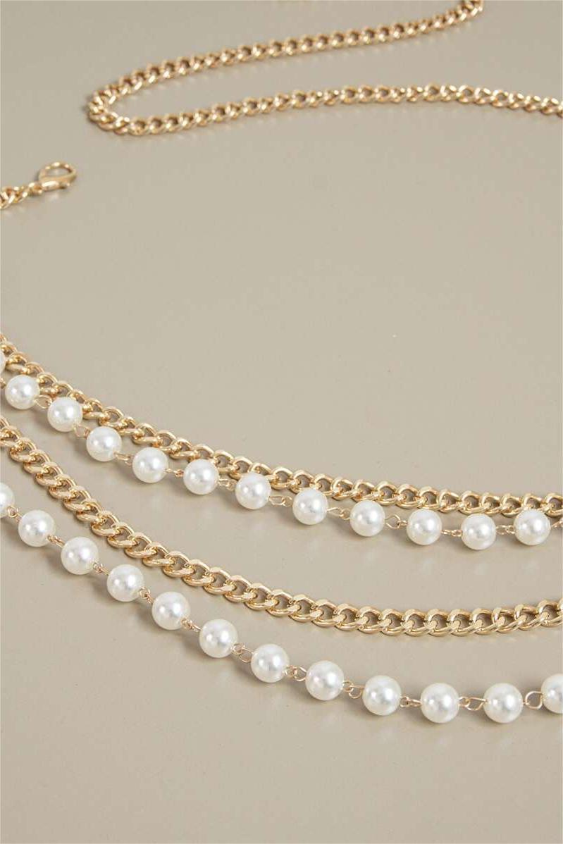 Faux Pearl Gold Metal Waist Chain