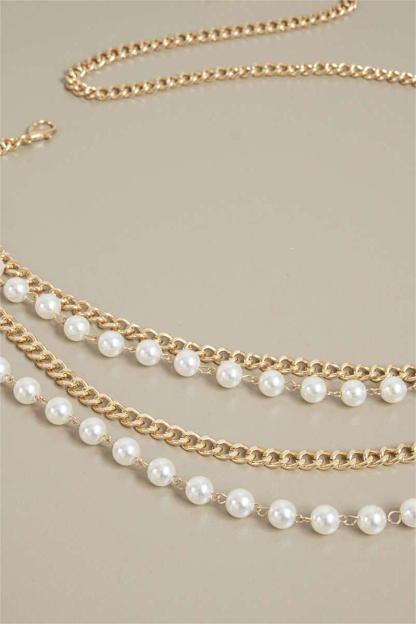 Faux Pearl Gold Metal Waist Chain