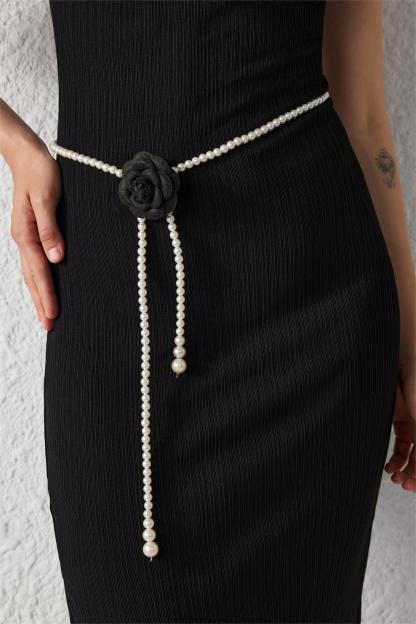 3D Floral Faux Pearl Decor Waist Chain