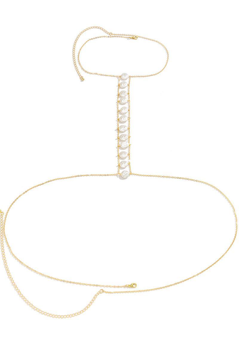 Faux Pearl Metal Chest Chain