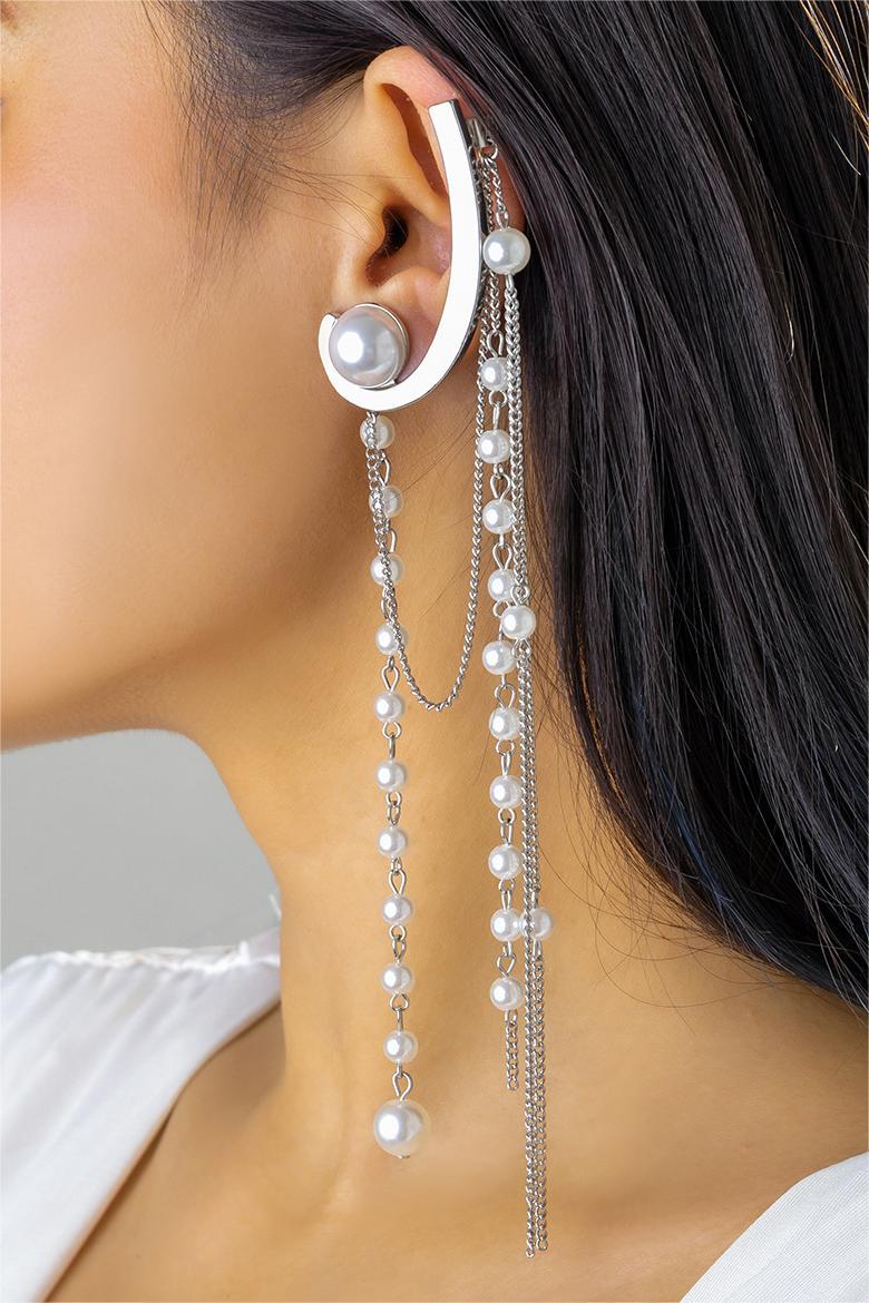 Faux Pearl Chain Tassel Single Earring