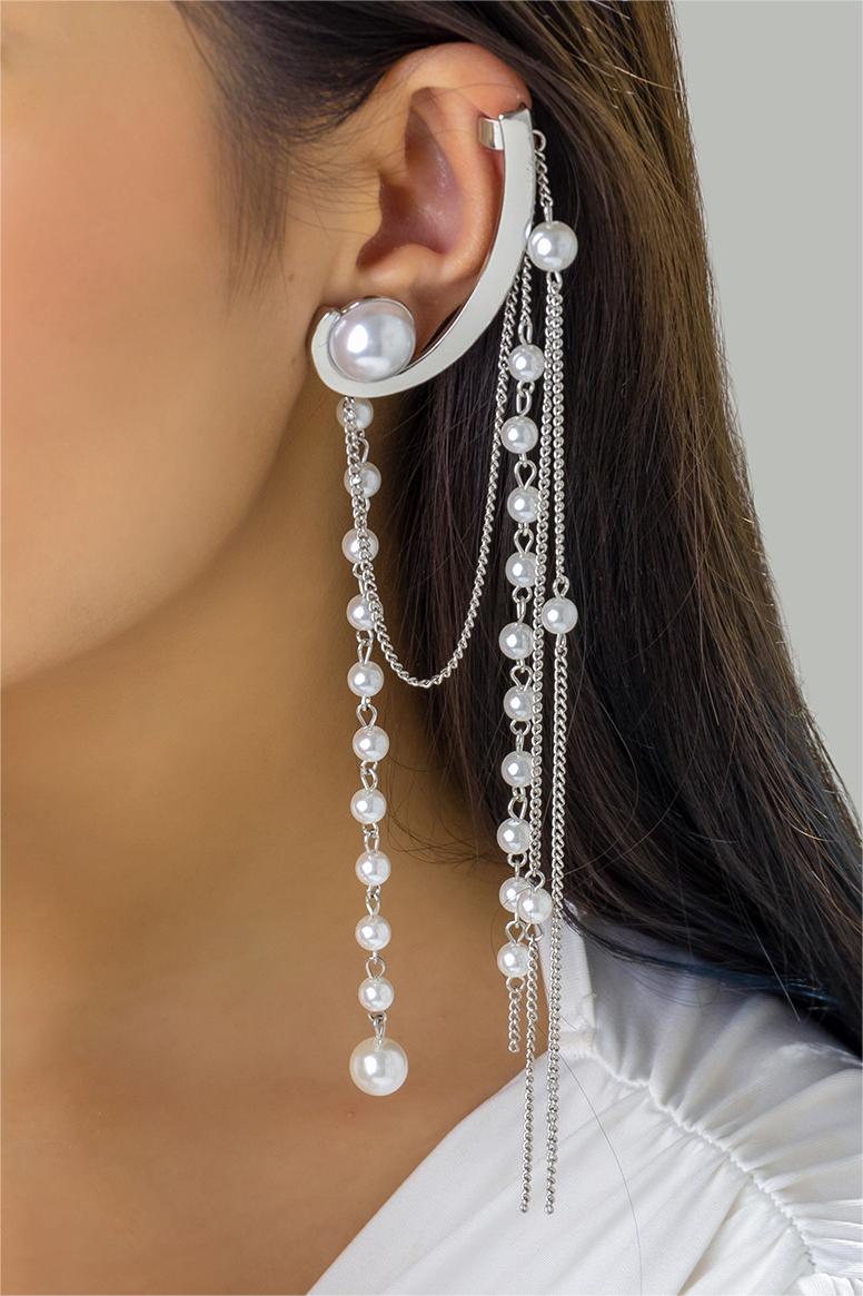 Faux Pearl Chain Tassel Single Earring