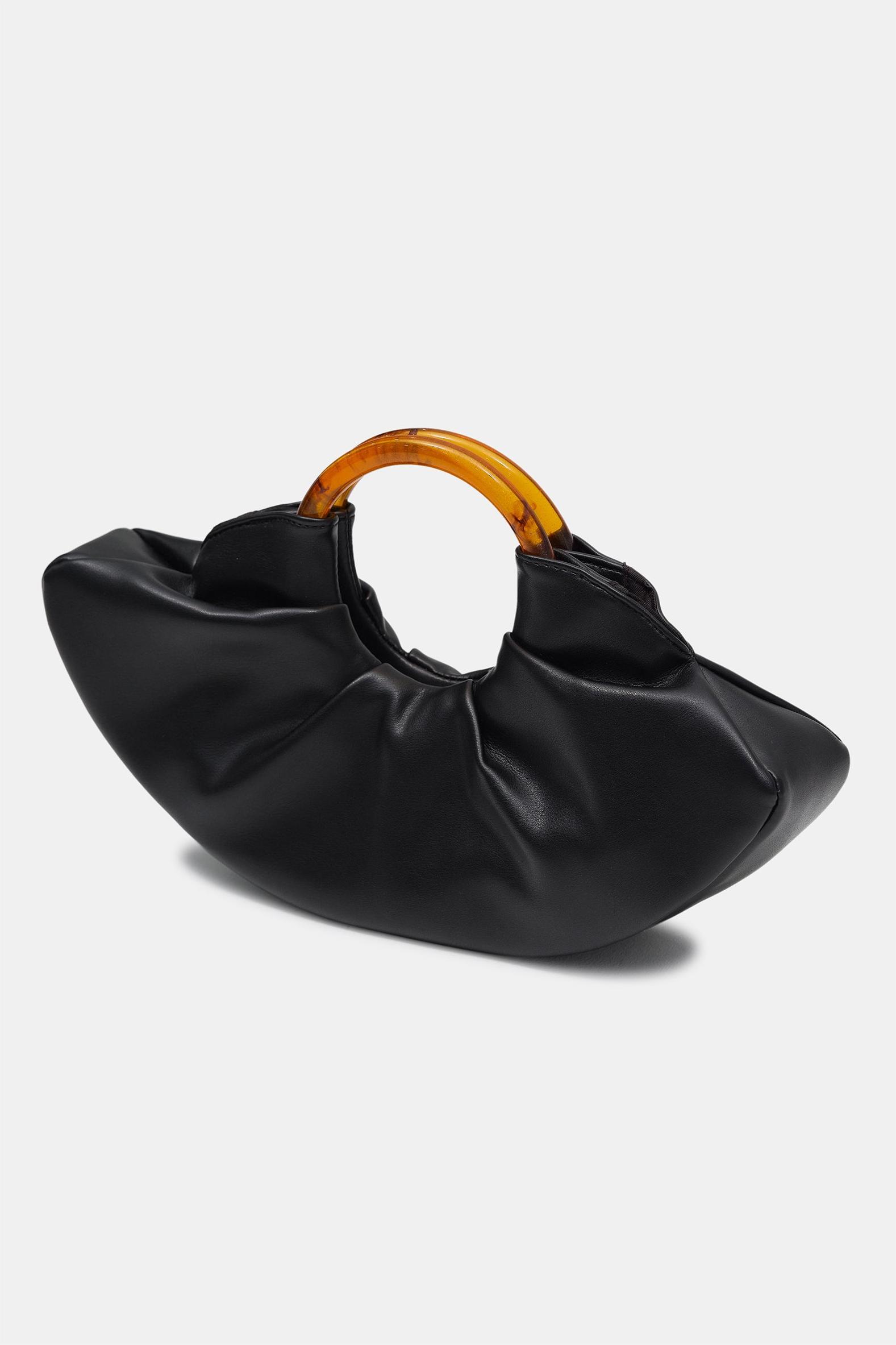 Pu Leather Acrylic Handle Ruched Bag