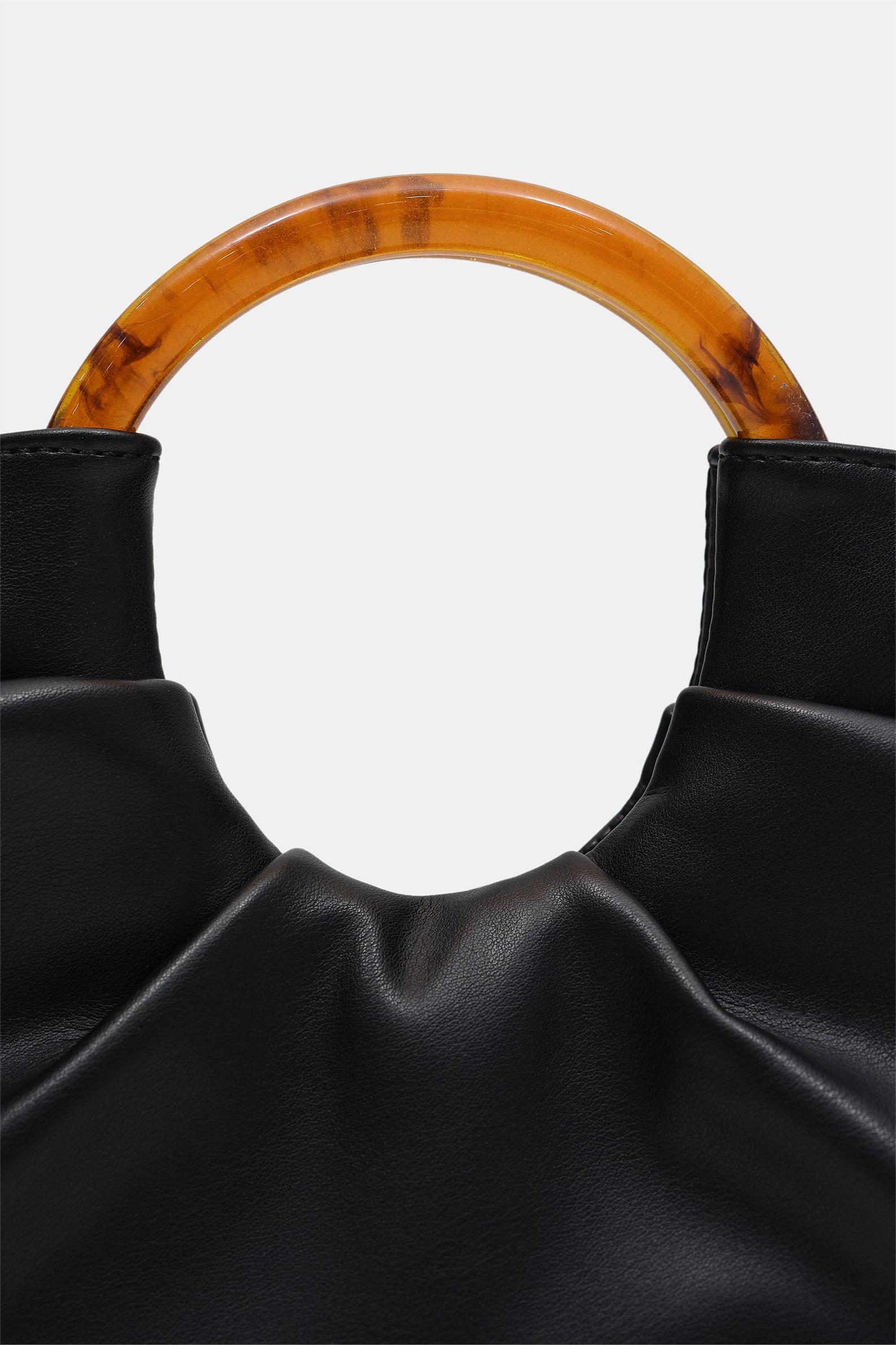 Pu Leather Acrylic Handle Ruched Bag