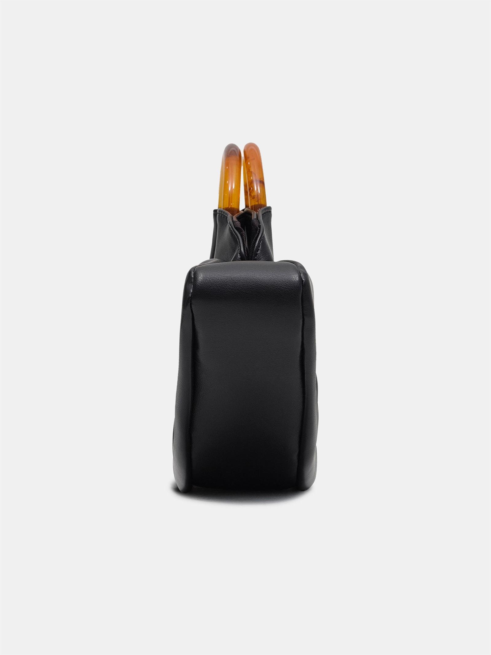 Pu Leather Acrylic Handle Ruched Bag