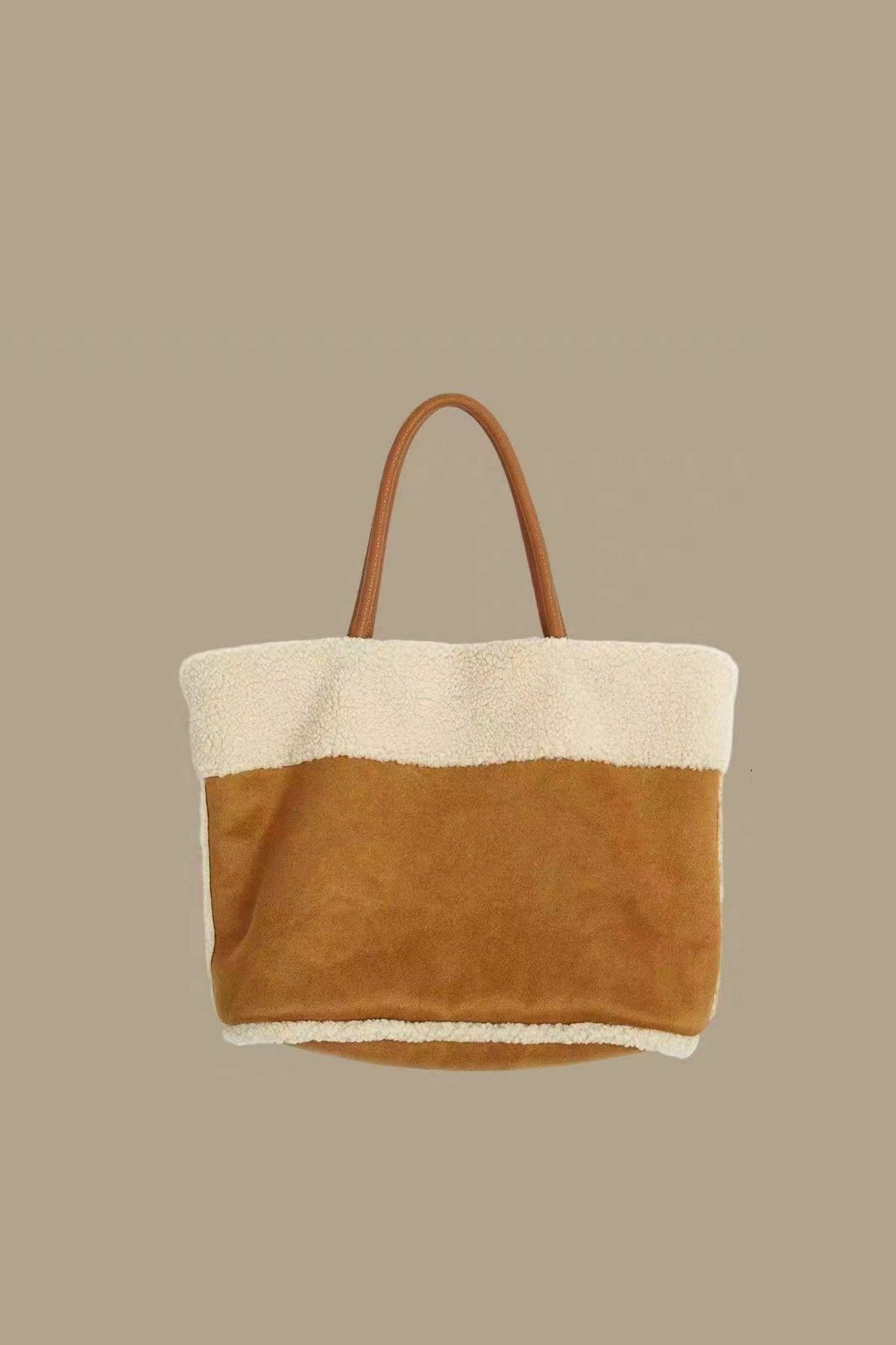 Faux Lamb Wool Suede Fabric Tote Bag