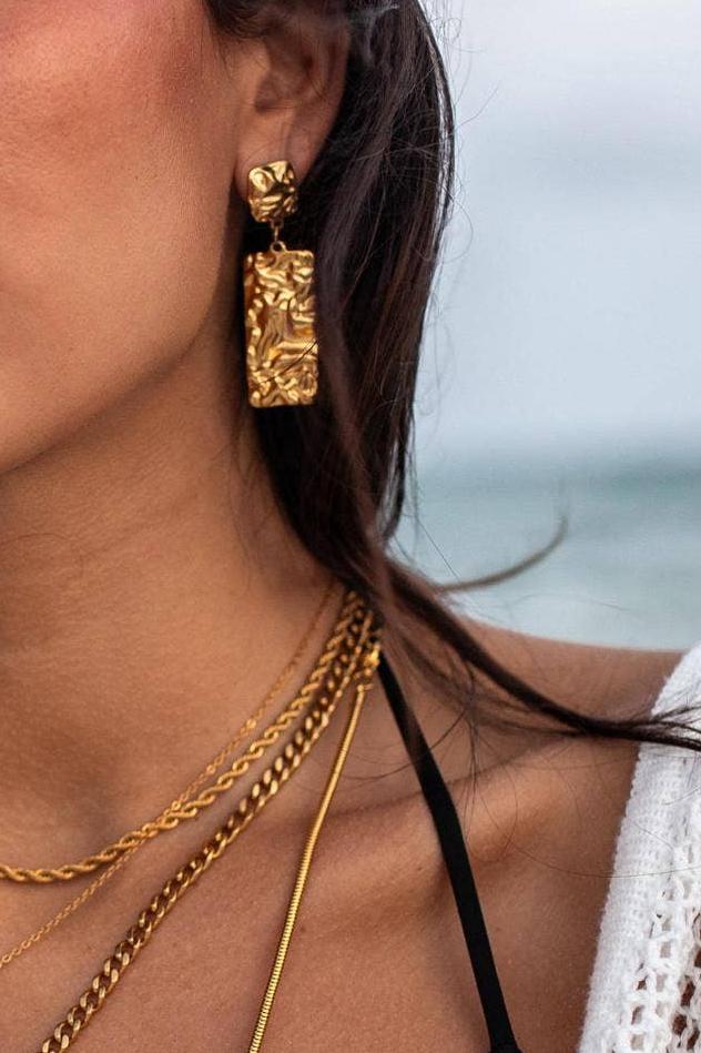 Vintage Rectangle Cameo Metal Earrings