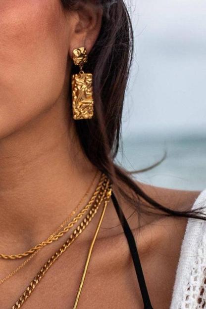 Vintage Rectangle Cameo Metal Earrings