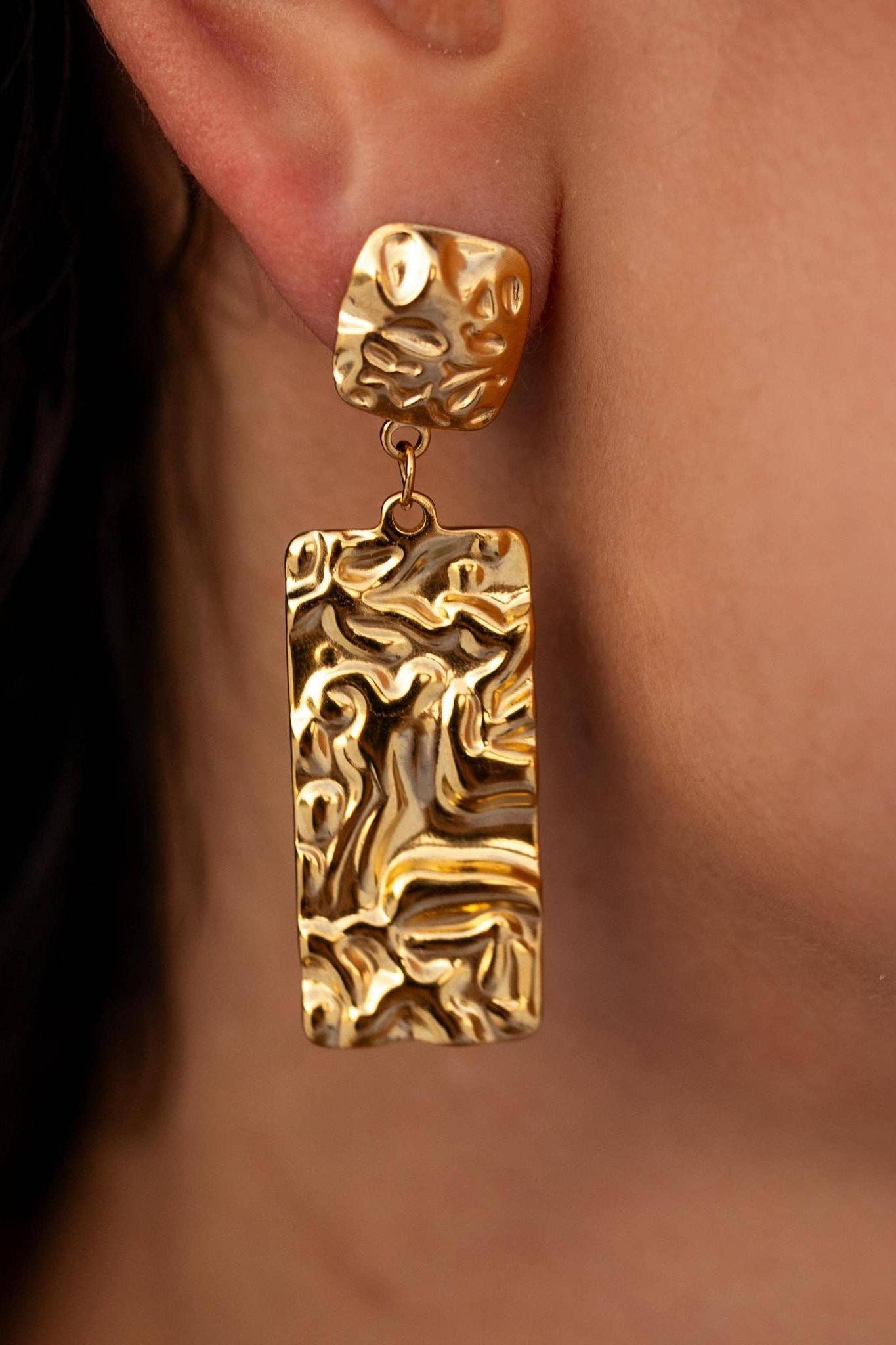 Vintage Rectangle Cameo Metal Earrings