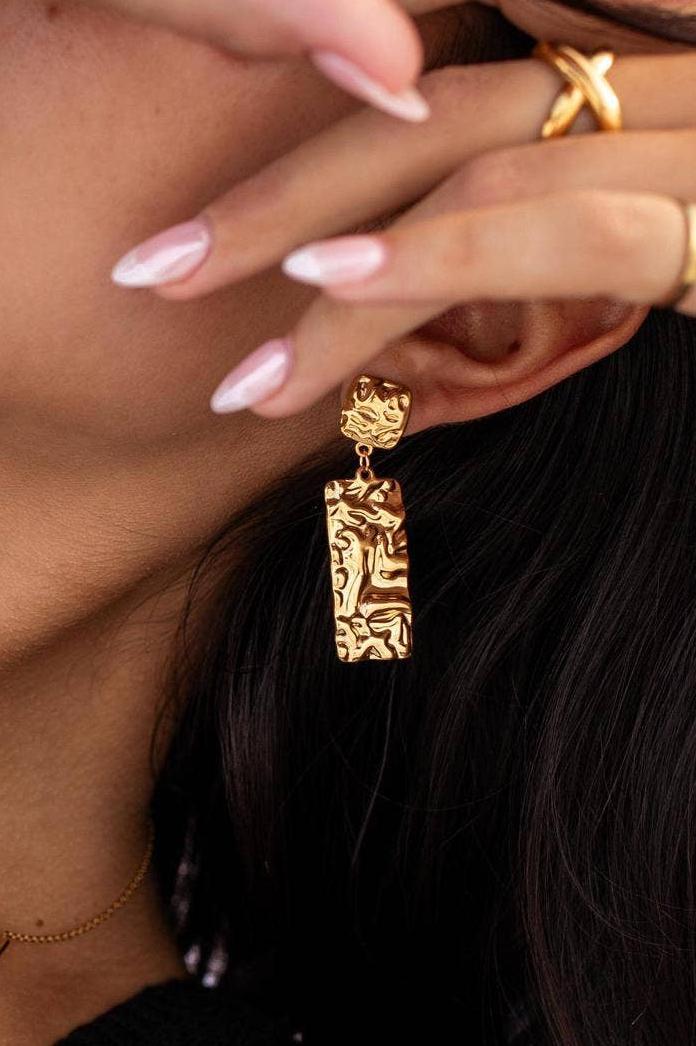 Vintage Rectangle Cameo Metal Earrings