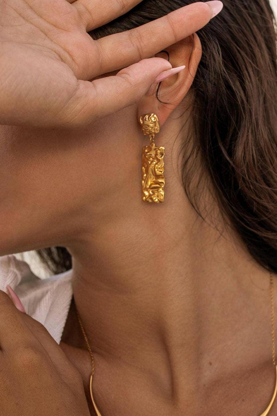 Vintage Rectangle Cameo Metal Earrings