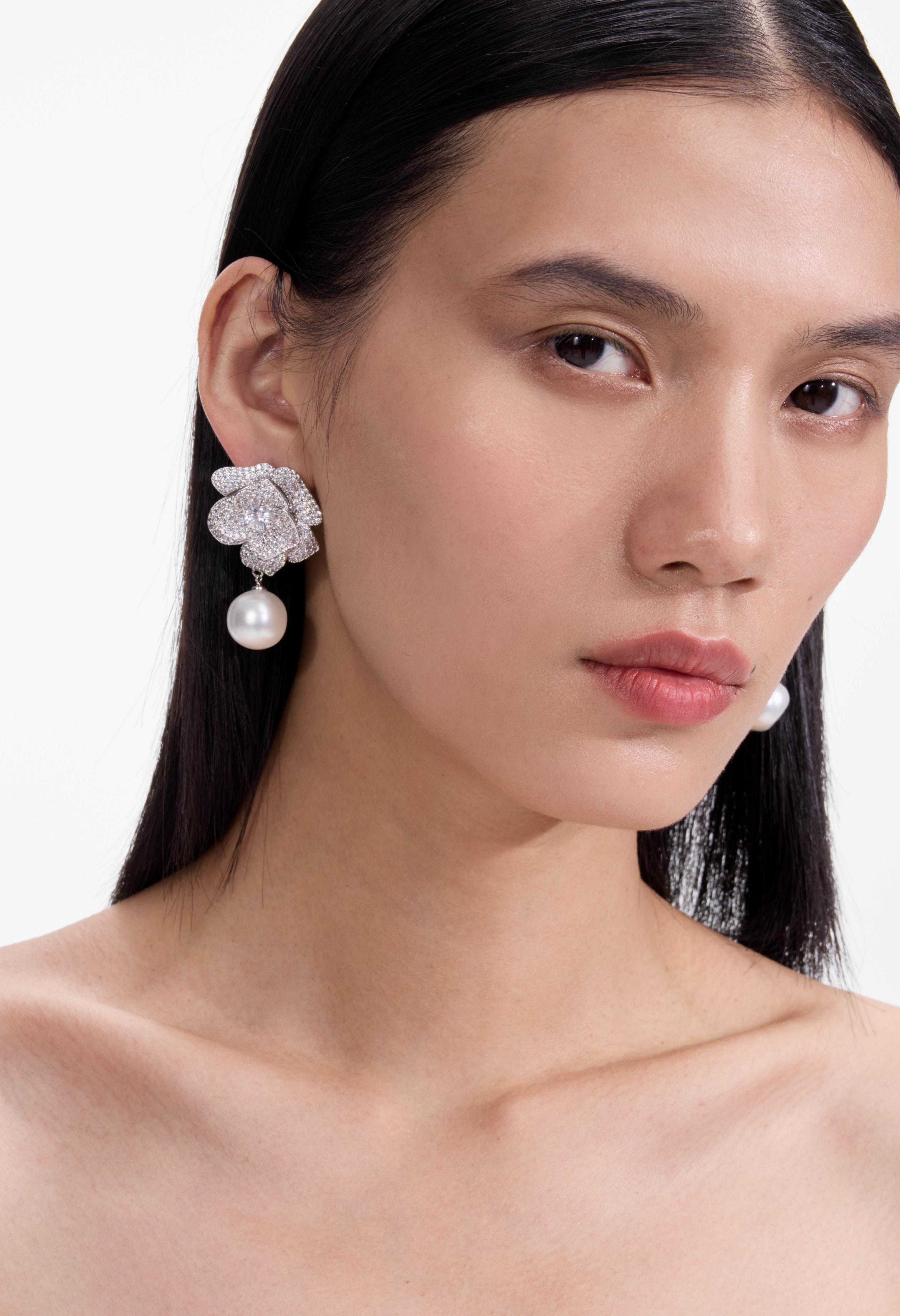 Crystal Flower Pearl Earrings