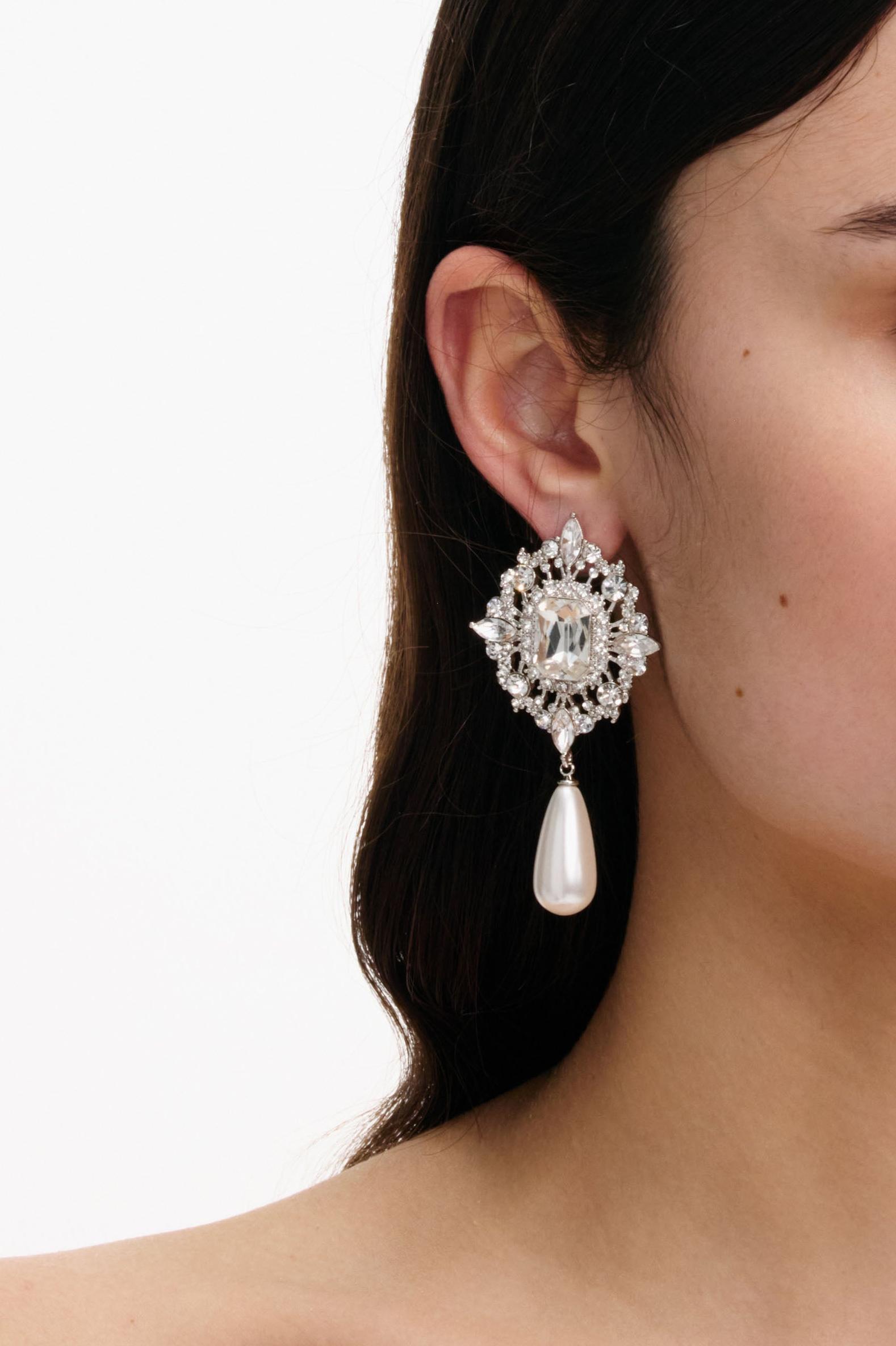 Crystal Faux Pearl Droplet Earrings