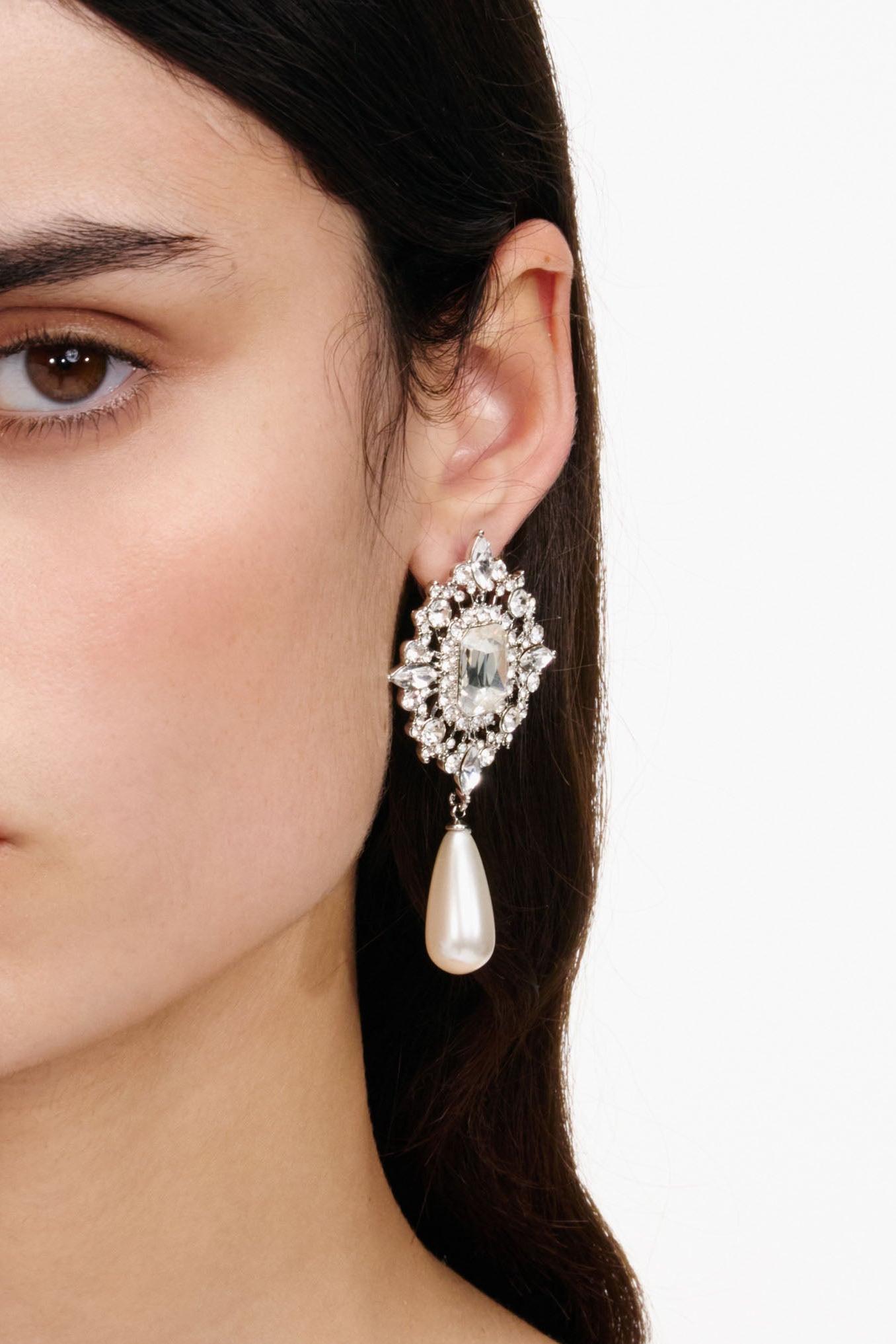 Crystal Faux Pearl Droplet Earrings