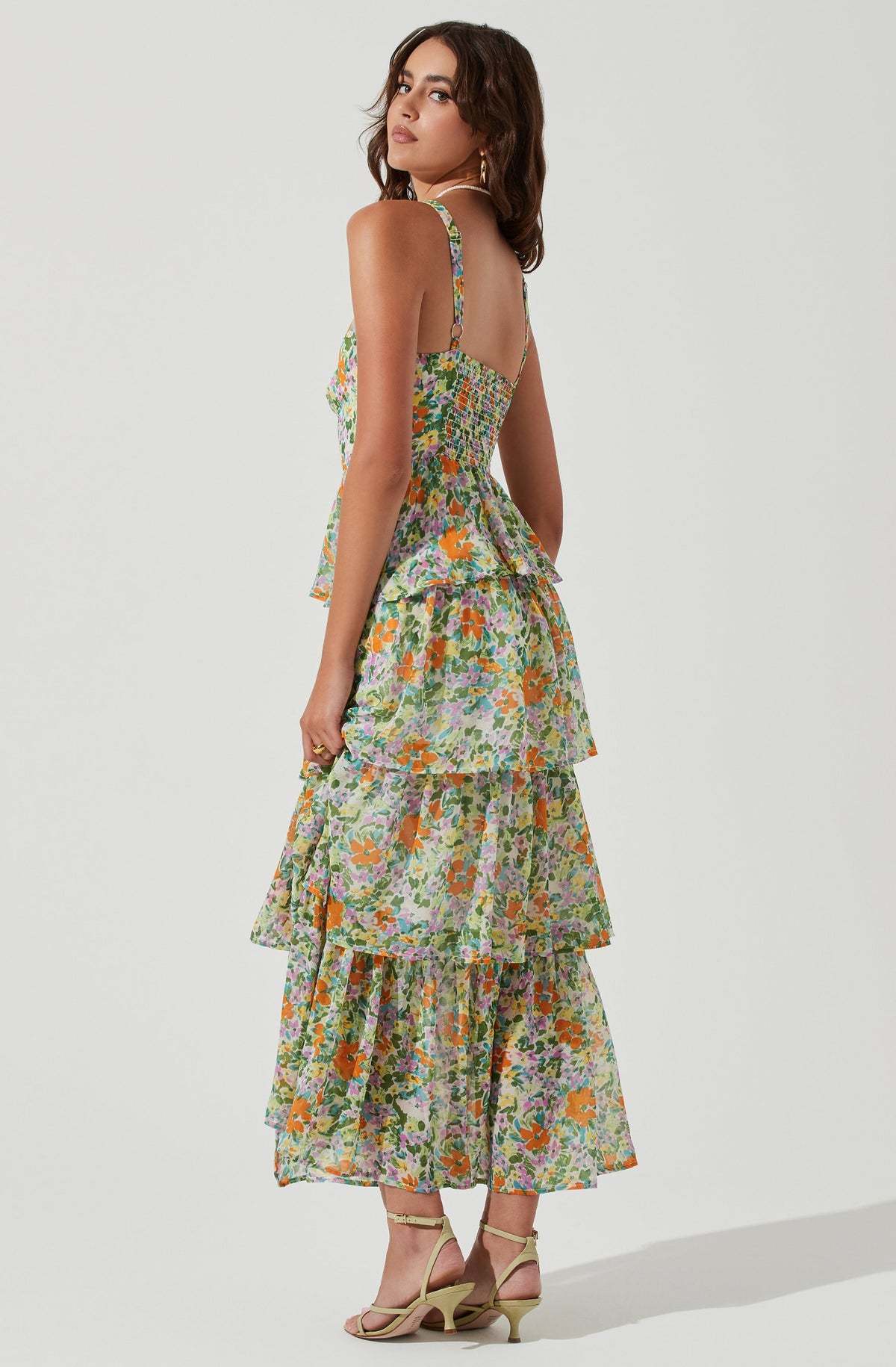 Cami Floral Backless Tiered Hem Maxi Dress Green