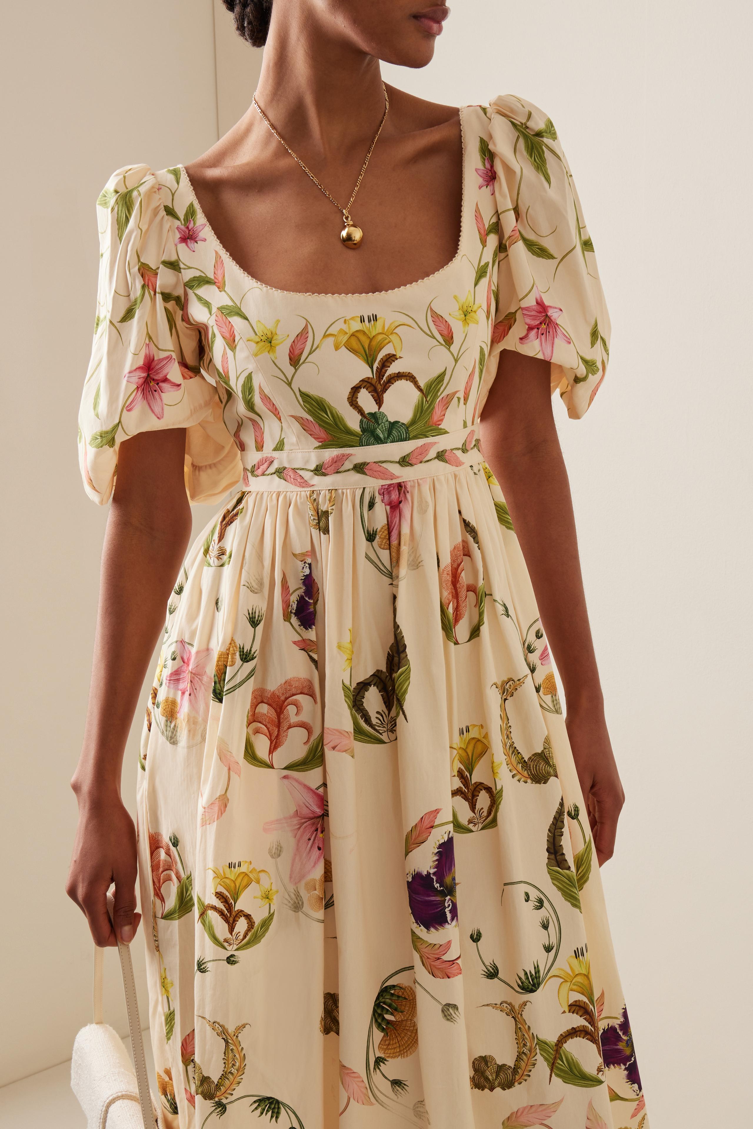 Floral Embroidery Puff Sleeve Square Collar Maxi Dress  JardinVue