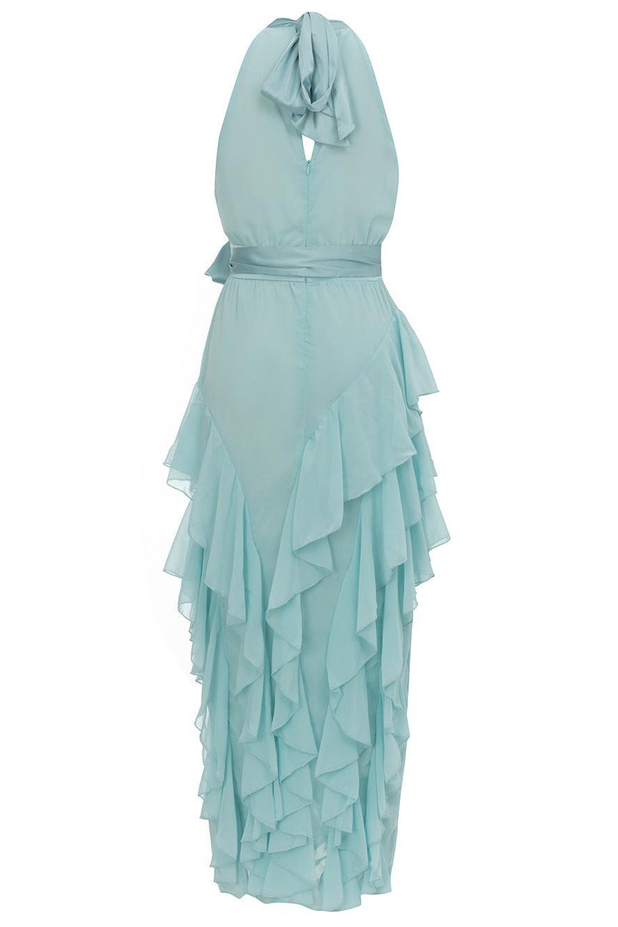 Chiffon Sleeveless Frill Split Midi Dress With Belt