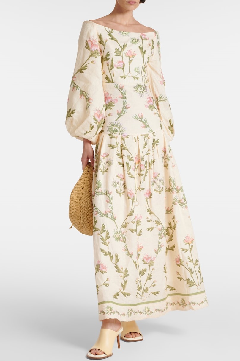 Floral Lantern Sleeve Off-Shoulder Maxi Dress