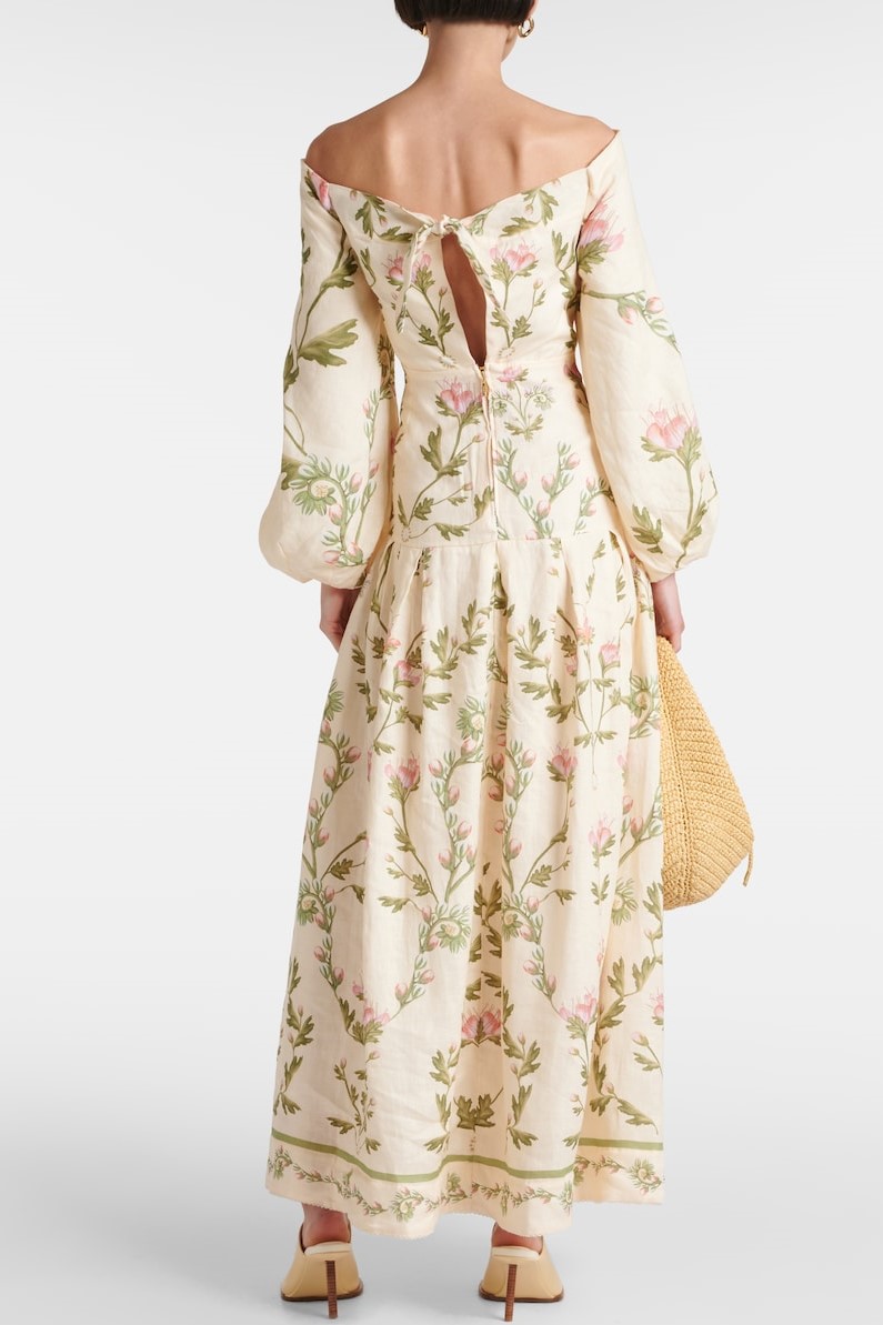 Floral Lantern Sleeve Off-Shoulder Maxi Dress