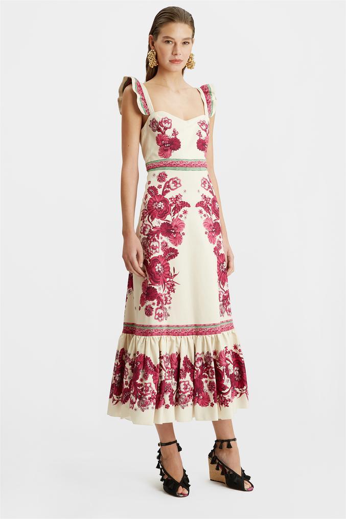 Floral Sleeveless Sweetheart Neck Splicing Midi Dress