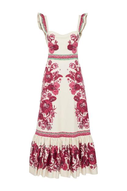 Floral Sleeveless Sweetheart Neck Splicing Midi Dress