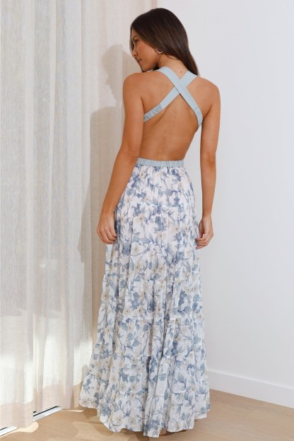 Floral Cut-Out Backless Maxi Dress