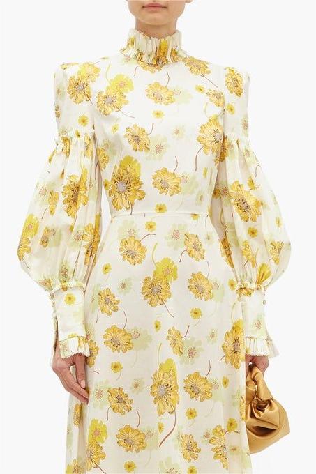 Floral Stand Collar Lantern Sleeve Maxi Dress – JardinVue