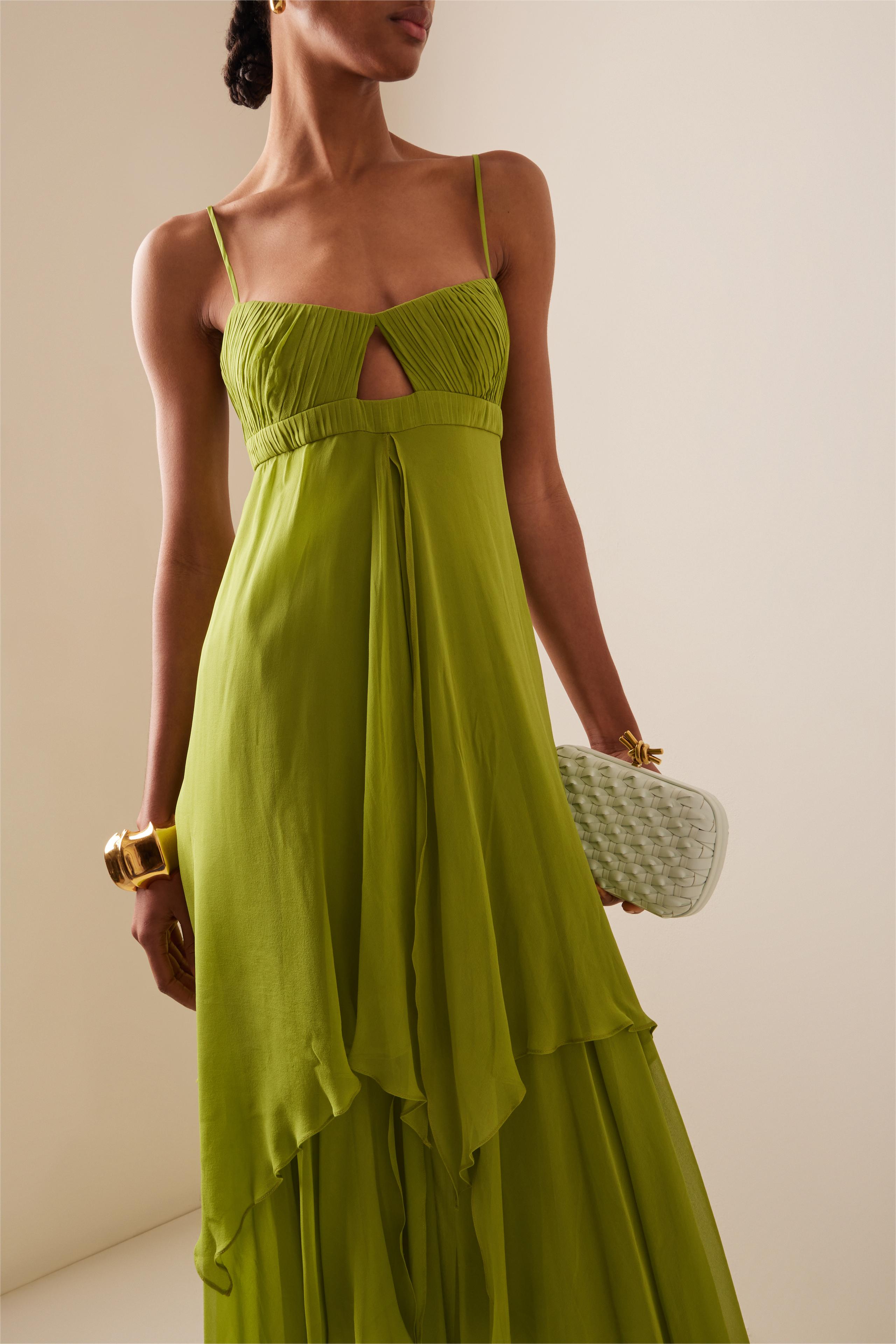 Solid Pleated Cut-Out Maxi Dress  JardinVue