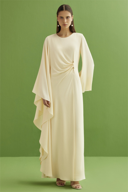 Jersey Solid Round Neck Cape Sleeve Maxi Dress