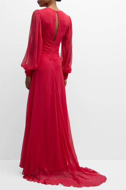 Solid Knotted Lantern Sleeve Maxi Dress