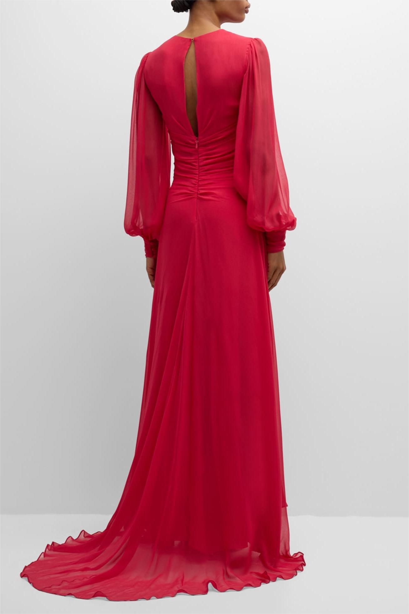 Solid Knotted Lantern Sleeve Maxi Dress